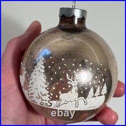 Set of 8 Vintage Christmas Ornament Glass Balls Stenciled Winterscape USA 3.5