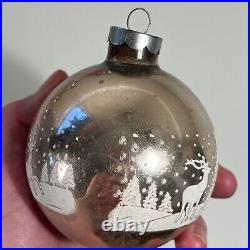 Set of 8 Vintage Christmas Ornament Glass Balls Stenciled Winterscape USA 3.5