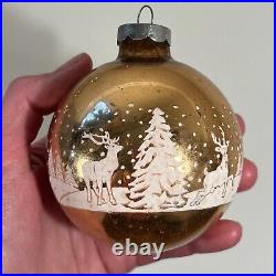 Set of 8 Vintage Christmas Ornament Glass Balls Stenciled Winterscape USA 3.5