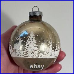 Set of 8 Vintage Christmas Ornament Glass Balls Stenciled Winterscape USA 3.5