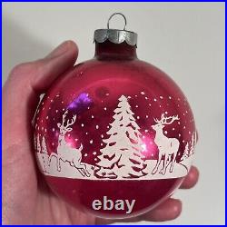 Set of 8 Vintage Christmas Ornament Glass Balls Stenciled Winterscape USA 3.5