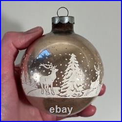 Set of 8 Vintage Christmas Ornament Glass Balls Stenciled Winterscape USA 3.5