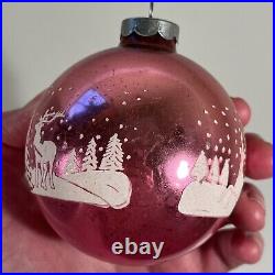 Set of 8 Vintage Christmas Ornament Glass Balls Stenciled Winterscape USA 3.5