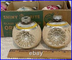 Shiny Brite 12 Vintage Mercury Glass Ornaments w Original Box Green Beautiful