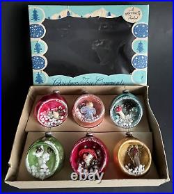 Shiny Brite Diorama Glass Ornaments in Original Box Set of 6 Japan