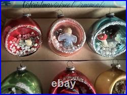 Shiny Brite Diorama Glass Ornaments in Original Box Set of 6 Japan