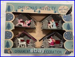 Shiny Brite Diorama Putz House Christmas Ornament Santa, Reindeer Set of 4