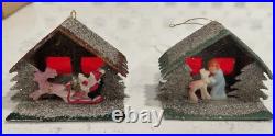 Shiny Brite Diorama Putz House Christmas Ornament Santa, Reindeer Set of 4