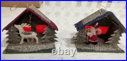 Shiny Brite Diorama Putz House Christmas Ornament Santa, Reindeer Set of 4