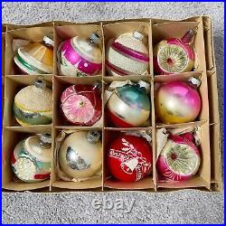 Shiny Brite Indent Mercury Glass Mica Glitter Christmas Ornaments 12 Vintage