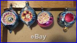 Shiny Brite Mica Double Flower Indent Mica Vtg. Xmas Ornaments near excellent
