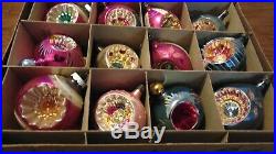 Shiny Brite Mica Double Flower Indent Mica Vtg. Xmas Ornaments near excellent