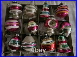 Shiny Brite Ornaments Christmas Mercury Glass Indents Bells Balls 12 1960s #12