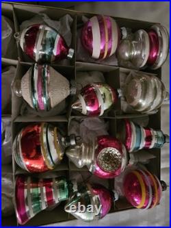 Shiny Brite Ornaments Christmas Mercury Glass Indents Bells Balls 12 1960s #12