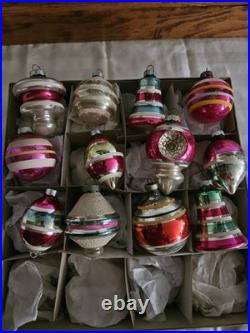 Shiny Brite Ornaments Christmas Mercury Glass Indents Bells Balls 12 1960s #12
