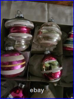 Shiny Brite Ornaments Christmas Mercury Glass Indents Bells Balls 12 1960s #12