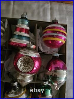 Shiny Brite Ornaments Christmas Mercury Glass Indents Bells Balls 12 1960s #12