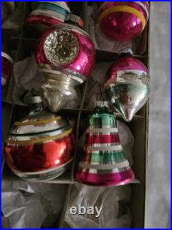 Shiny Brite Ornaments Christmas Mercury Glass Indents Bells Balls 12 1960s #12