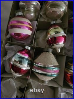 Shiny Brite Ornaments Christmas Mercury Glass Indents Bells Balls 12 1960s #12