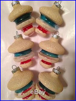Shiny Brite Unsilvered UFO's Red White Blue withMica PATRIOTIC WWII Xmas Ornaments