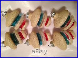 Shiny Brite Unsilvered UFO's Red White Blue withMica PATRIOTIC WWII Xmas Ornaments
