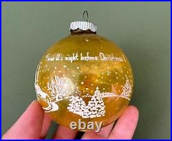 Shiny Brite Yellow Unsilver Stenciled Glass Christmas Ornament Night Before Xmas