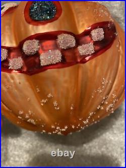 Signed By Larry Fraga Halloween Orange Pumpkin Christmas Ornament Glitter