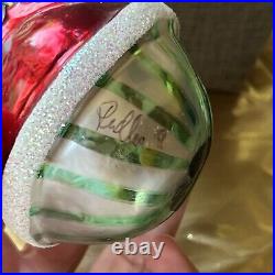 Signed Christopher Radko Rolly Polly Santa Glass Christmas Ornament