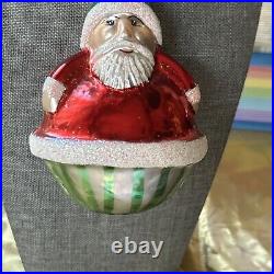 Signed Christopher Radko Rolly Polly Santa Glass Christmas Ornament