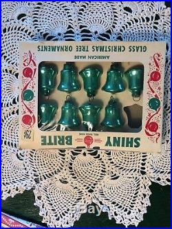 Six Boxes, 55 Shiny Brite Miniatures Bells Mercury Glass Christmas Ornaments