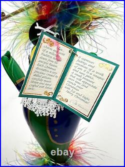 Soffieria De Carlini Italian Feather Lace Glass Pirate Parrot Xmas Ornament NWT