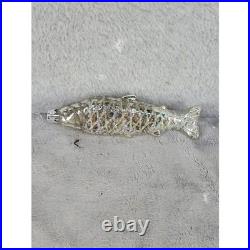 Sparkly Glass Fish Ornament Christmas Tree Hanging Decoration Silver Glittery