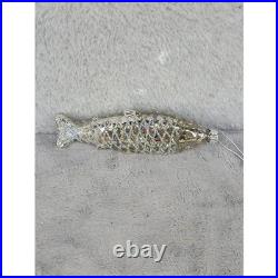Sparkly Glass Fish Ornament Christmas Tree Hanging Decoration Silver Glittery