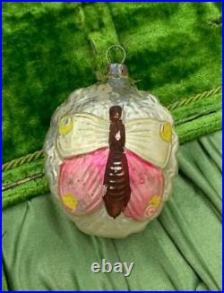 Spider Beetle Embossed Flower Antique German Glass Christmas Ornament Rare c1900