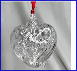 Steuben Crystal Hand Blown Glass Hanging Christmas Ornament Swirl Puffy HEART