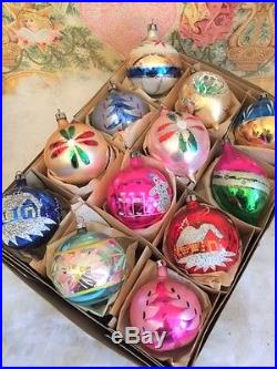 Stunning Antique Vintage Large Poland Hand Paint Blown Glass Xmas Tree Ornaments