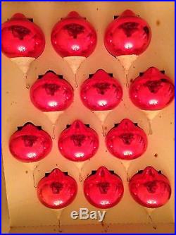 Super Rare Vtg Lot 12 Shiny Brite PINK Mica SNOWCAP Glass Xmas Ornaments WithBox