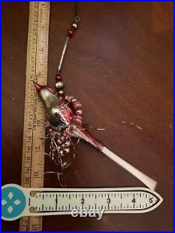 Swinging ANTIQUE Mother Bird in Tinsel nesting Swing of Mercury glass beads