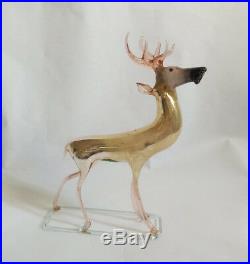(T) Vintage 1920s German Silver Mercury Blown Glass Christmas Reindeer Ornament