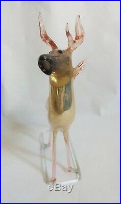 (T) Vintage 1920s German Silver Mercury Blown Glass Christmas Reindeer Ornament