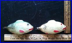 TWO Old Japan Fish Blown Glass Christmas Ornaments Xmas
