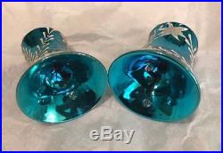 Teal SHINY BRITE Vintage Glass Xmas Ornaments INDENTS ICICLES BELLS Mica Germany