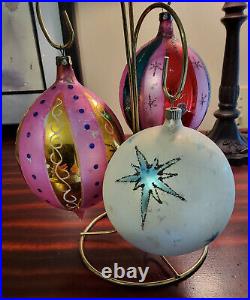 Three Large Christmas Ornaments Made In Poland Used