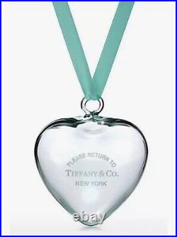 Tiffany & Co 2018 Puffy Heart Ornament Crystal Blue Glass Christmas NEW (no Box)