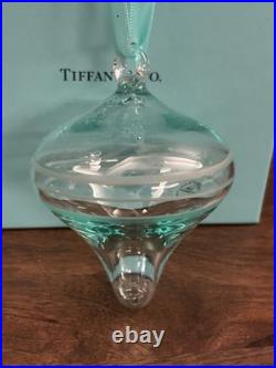 Tiffany & Co. Blue Crystal Glass Onion Shaped Christmas Ornament
