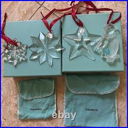 Tiffany & Co. Christmas Ornament Glass Snowflakes, Star, Penguin Lot with Box RARE