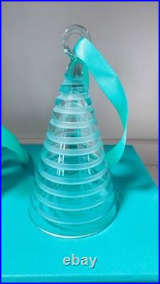 Tiffany & Co. Christmas Ornaments in Blue Crystal Glass/Set of 3 Glass Trees