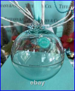 Tiffany&Co Crystal Ball Ornament Blue Glass Christmas Tree Holiday 2018 W Box