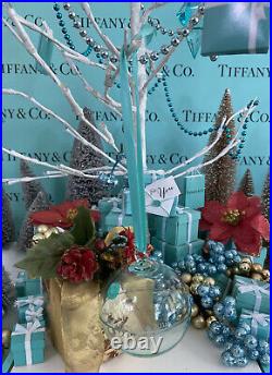 Tiffany&Co Crystal Ball Ornament Blue Glass Christmas Tree Holiday 2018 W Box