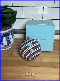 Tiffany & Co Hand Blown Swirl Glass Christmas Holiday Ornament with Box